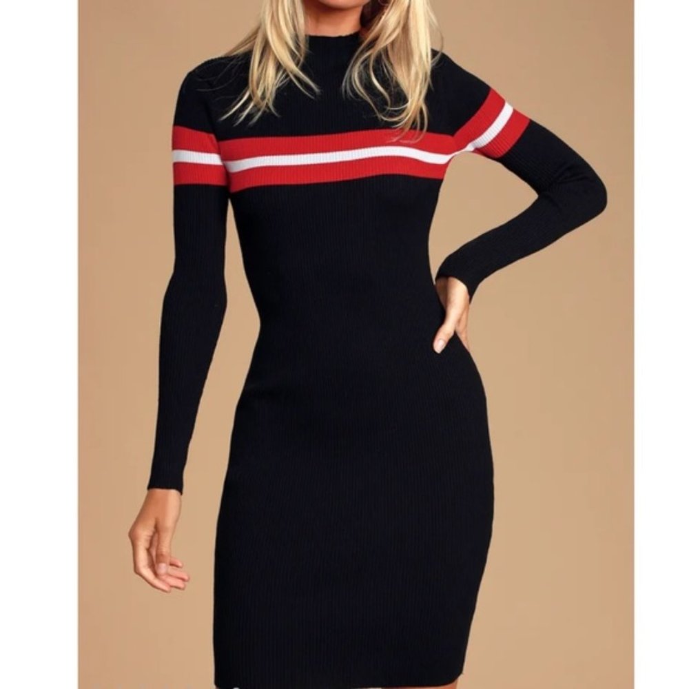 Blaire Black Striped Ribbed Bodycon Sweater Dress size small